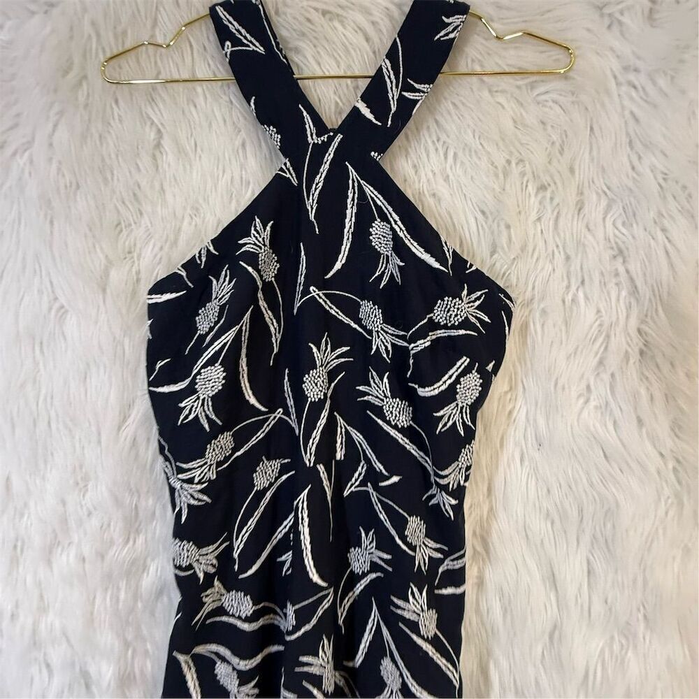 Ann Taylor Women's Size 4 Blue Pineapple Embroidered Halter Midi Dress - Picture 6 of 7